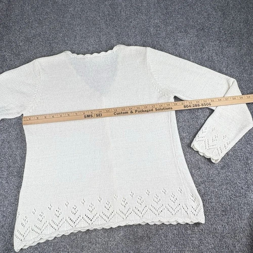 Vintage 90s Coldwater Creek Cardigan Sweater Woman L Ivory Openwork Knit Cottage